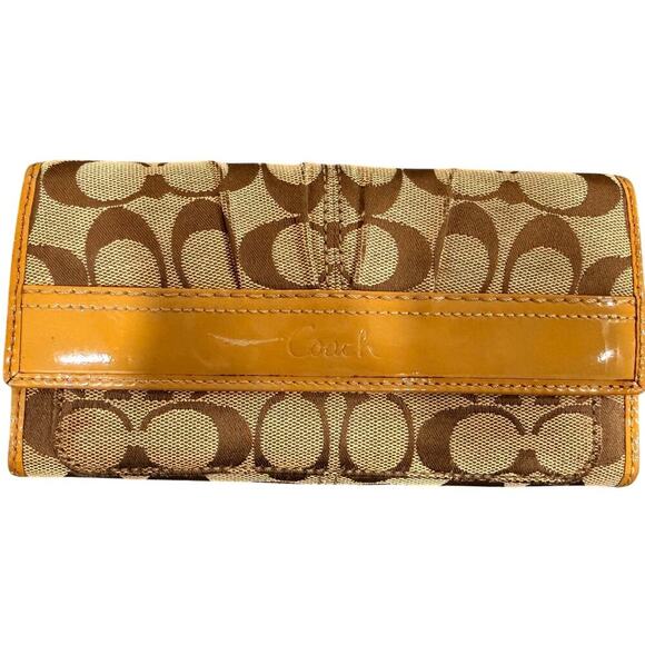 Coach Handbags - Coach Signature Canvas Long Wallet with Yellow Stripe